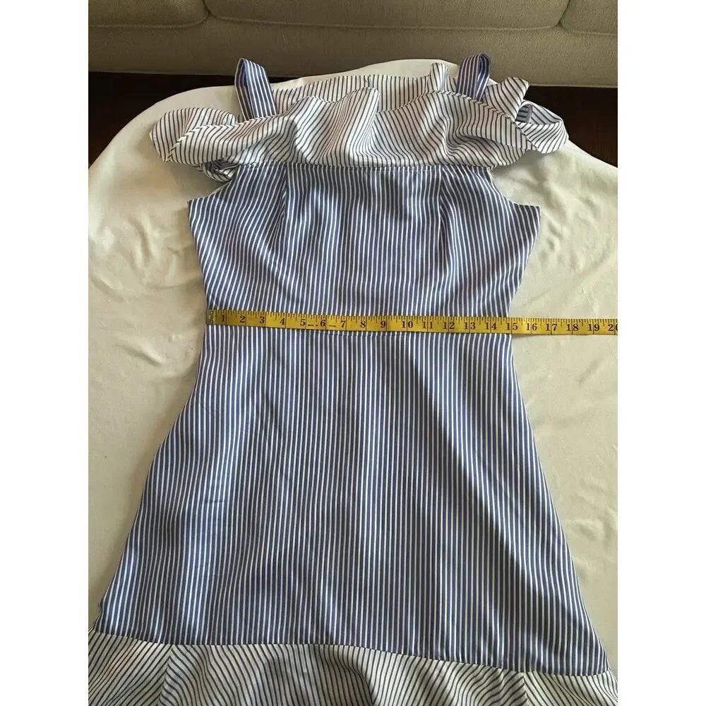 J. Crew Silk Striped Cold Shoulder Midi Dress Womens Size 6 Blue White Classic - Picture 7 of 8